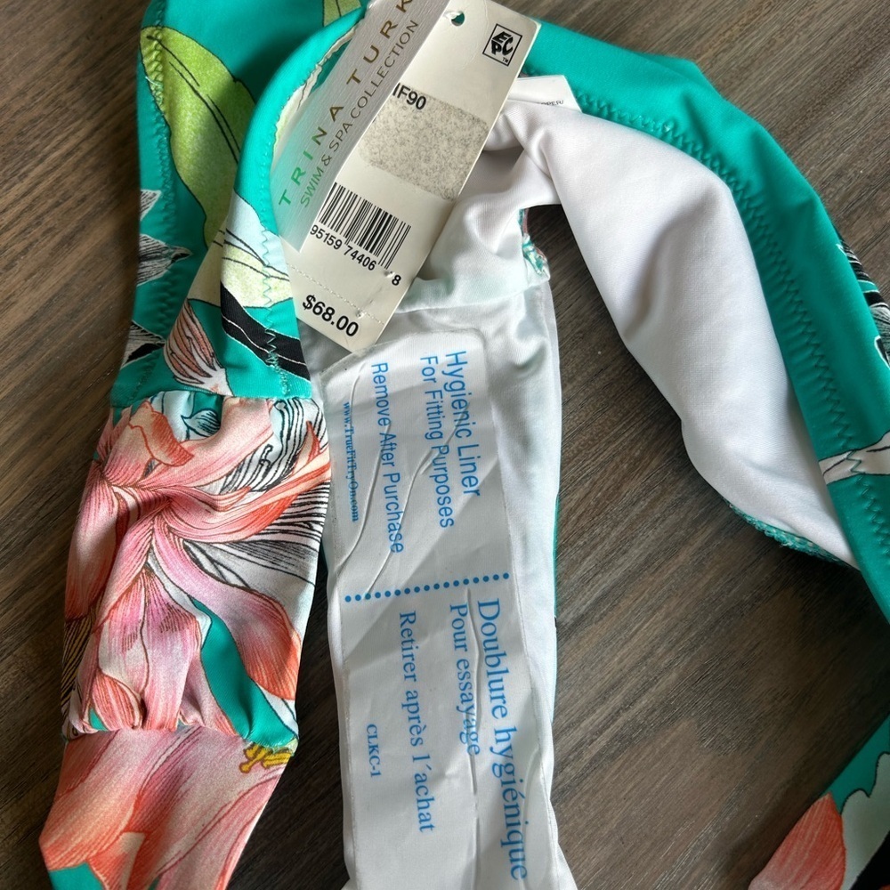 NWT Trina Turk Turquoise Black Hawaiian Ruched Tropical Bikini Bottoms Size 6 - Picture 9 of 9